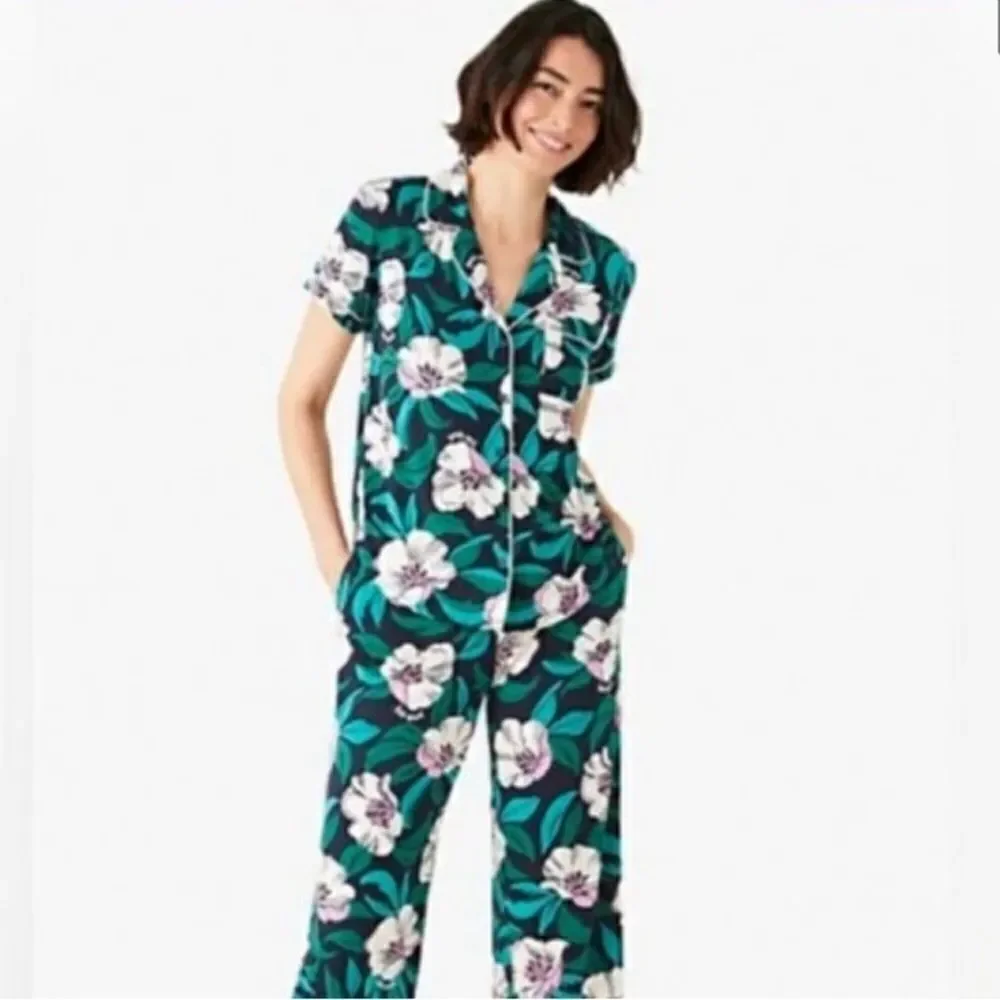 kate spade S Navy Pink White Black Floral Blossom Cozy PJ Short Sleeve & Pants